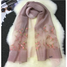Wool Silk Scaves Gray Pink Print Women Summer Scarf